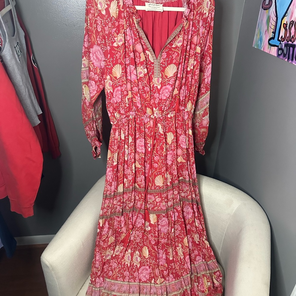 Free People Red Floral Long Sleeve Dress